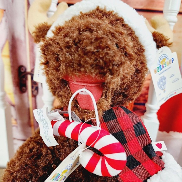 Build A Bear Chestnut Moose Christmas Plaid Scraf Hat Slippers Brown Plush NWT - Picture 5 of 11
